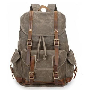 Vintage Oil Waxed Canvas With Leather Waterproof School Backpack - Blue Sebe Handmade Leather Bags